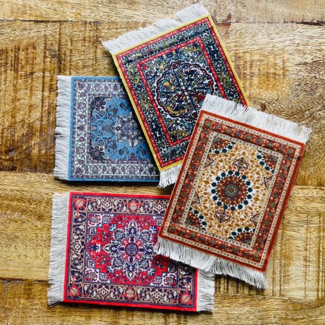 Praten tegen Scharnier restjes Onderzetters retro - Perzisch tapijt Smyrna - jaren 70 - set van 4 - Bastaa!