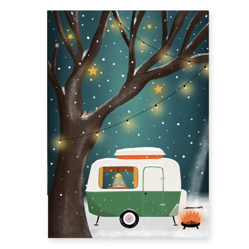 kaart kerst winter met caravan