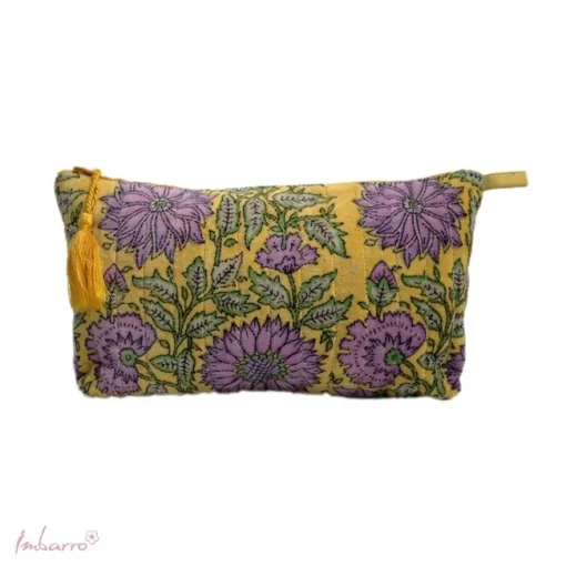 etui toilettas velours bloemen geel paars