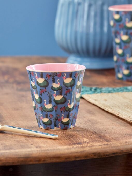 cup melamine medium blauw zwanen