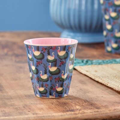 cup melamine medium blauw zwanen