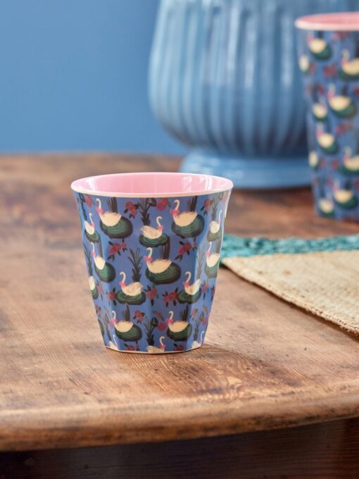 cup melamine medium blauw zwanen