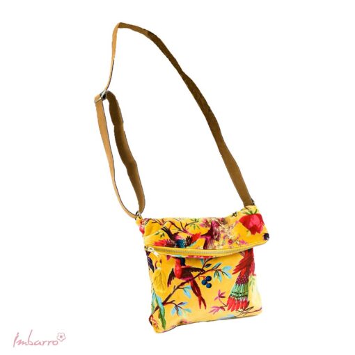 cross body tas paradise geel velours met rits