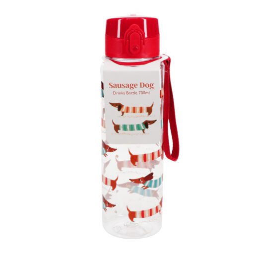 waterfles transparant met print teckel 700 ml en rode sportdop