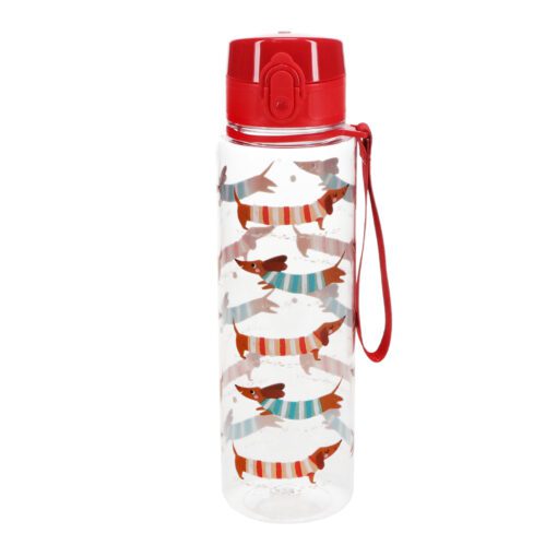 transparante waterfles met print tekkel en rode sport dop 700 ml